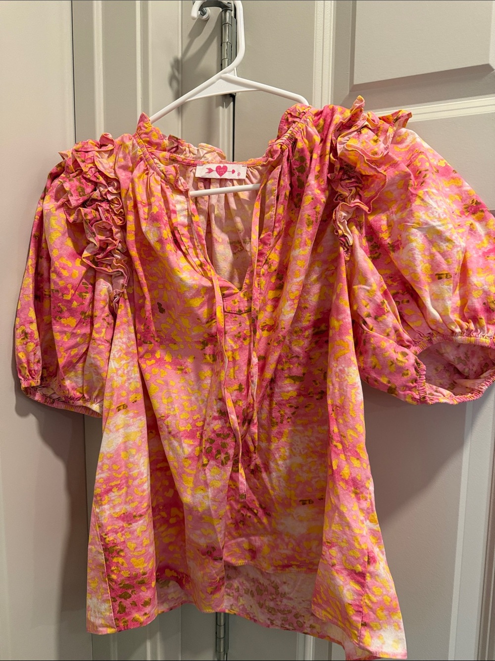 Buddy Love Pink & Yellow Ruffle Puff-Sleeve Blouse